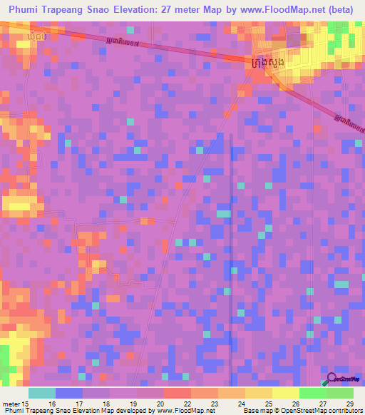Phumi Trapeang Snao,Cambodia Elevation Map