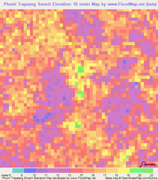 Phumi Trapeang Smach,Cambodia Elevation Map