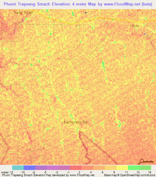 Phumi Trapeang Smach,Cambodia Elevation Map