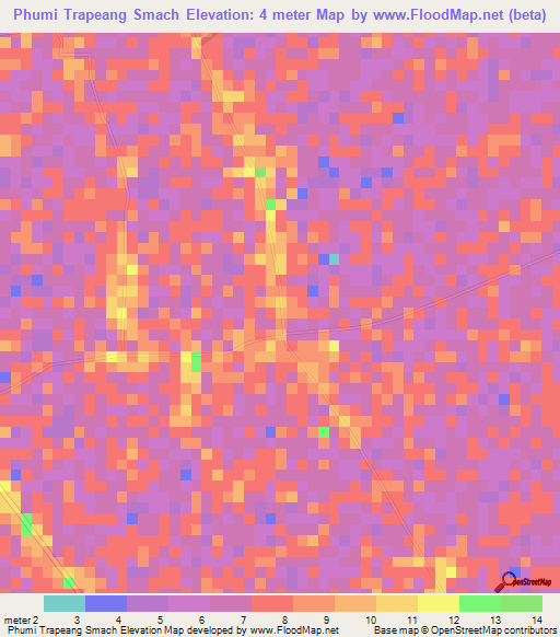 Phumi Trapeang Smach,Cambodia Elevation Map