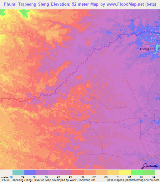 Phumi Trapeang Sleng,Cambodia Elevation Map