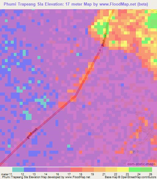 Phumi Trapeang Sla,Cambodia Elevation Map