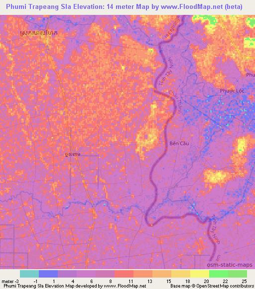 Phumi Trapeang Sla,Cambodia Elevation Map