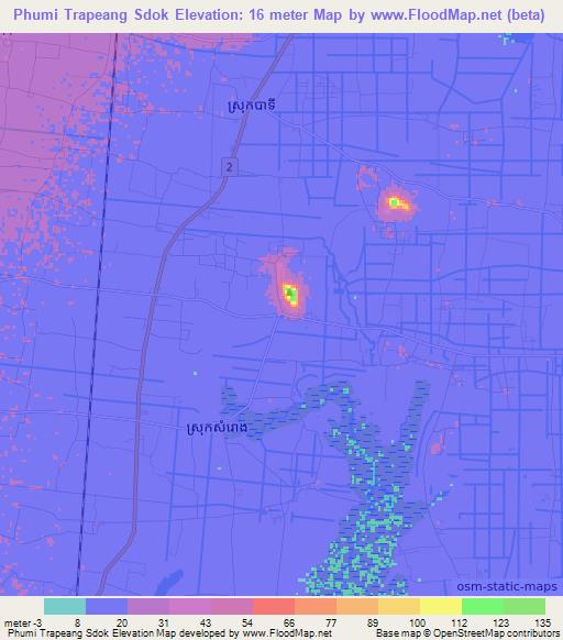 Phumi Trapeang Sdok,Cambodia Elevation Map