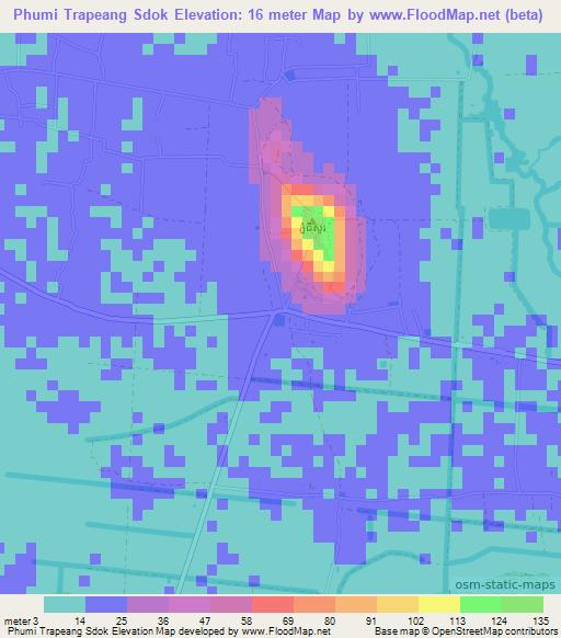 Phumi Trapeang Sdok,Cambodia Elevation Map