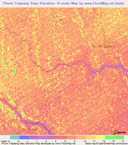 Phumi Trapeang Sdau,Cambodia Elevation Map