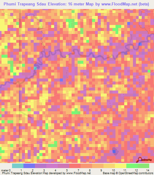 Phumi Trapeang Sdau,Cambodia Elevation Map