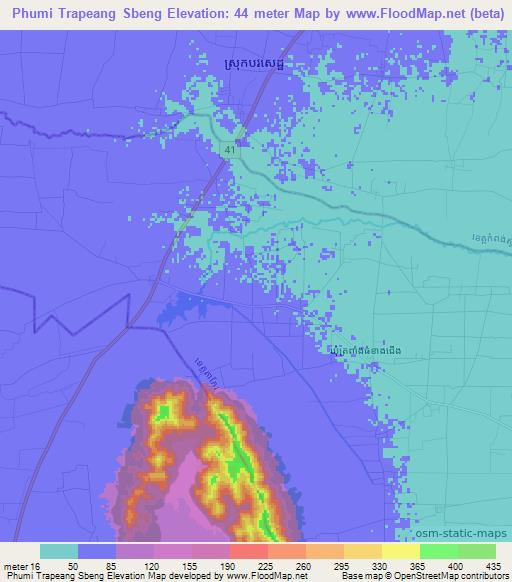 Phumi Trapeang Sbeng,Cambodia Elevation Map