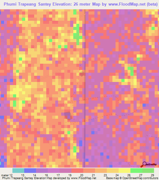 Phumi Trapeang Santey,Cambodia Elevation Map