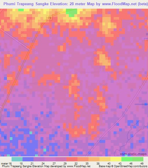 Phumi Trapeang Sangke,Cambodia Elevation Map