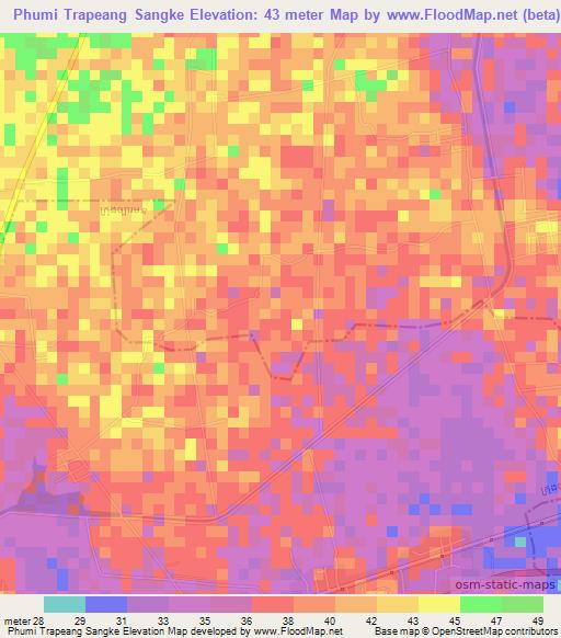 Phumi Trapeang Sangke,Cambodia Elevation Map