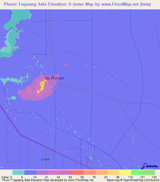 Phumi Trapeang Sala,Cambodia Elevation Map