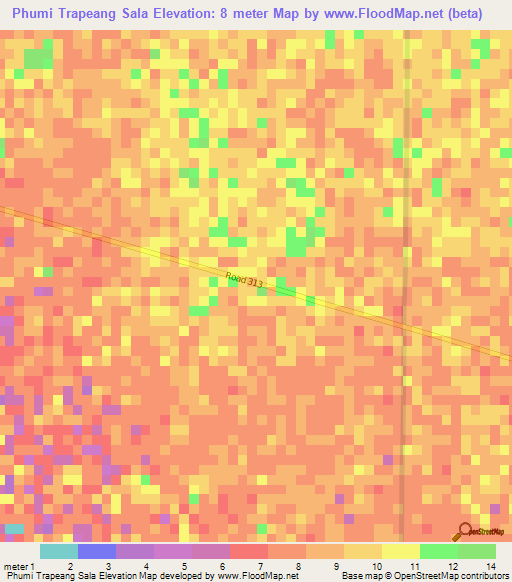 Phumi Trapeang Sala,Cambodia Elevation Map