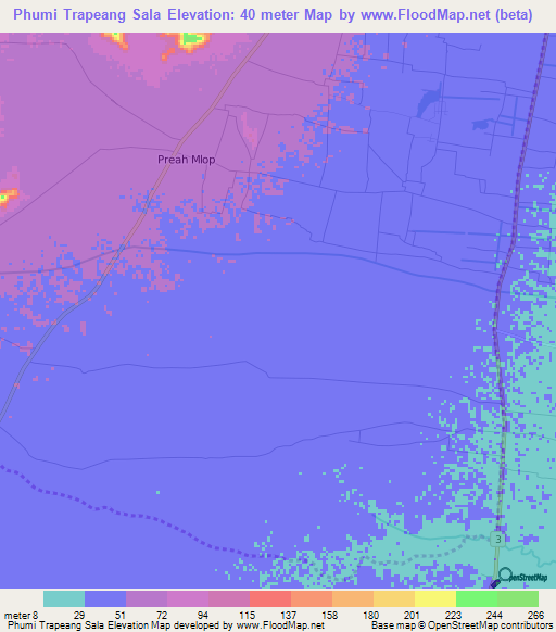 Phumi Trapeang Sala,Cambodia Elevation Map