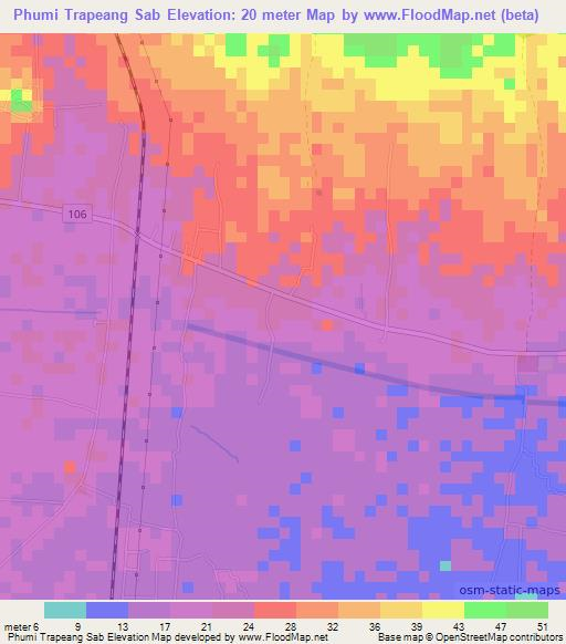 Phumi Trapeang Sab,Cambodia Elevation Map