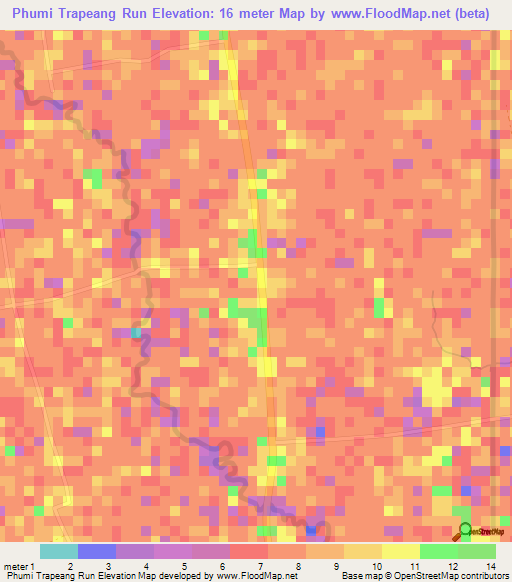 Phumi Trapeang Run,Cambodia Elevation Map
