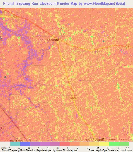 Phumi Trapeang Run,Cambodia Elevation Map