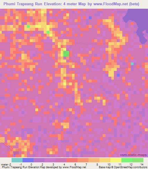 Phumi Trapeang Run,Cambodia Elevation Map