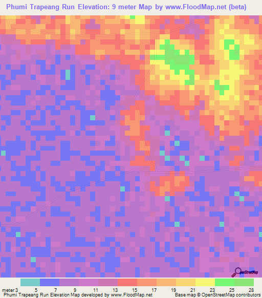 Phumi Trapeang Run,Cambodia Elevation Map