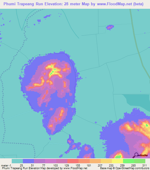 Phumi Trapeang Run,Cambodia Elevation Map