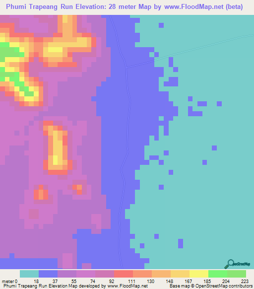 Phumi Trapeang Run,Cambodia Elevation Map