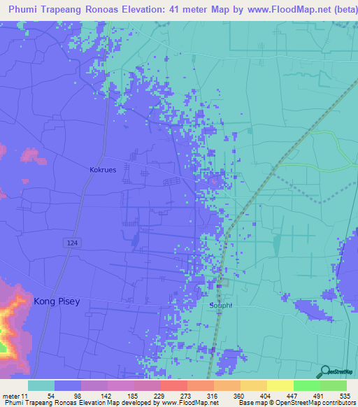 Phumi Trapeang Ronoas,Cambodia Elevation Map