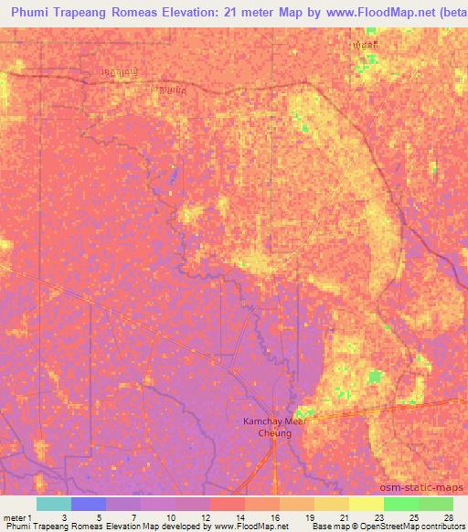 Phumi Trapeang Romeas,Cambodia Elevation Map