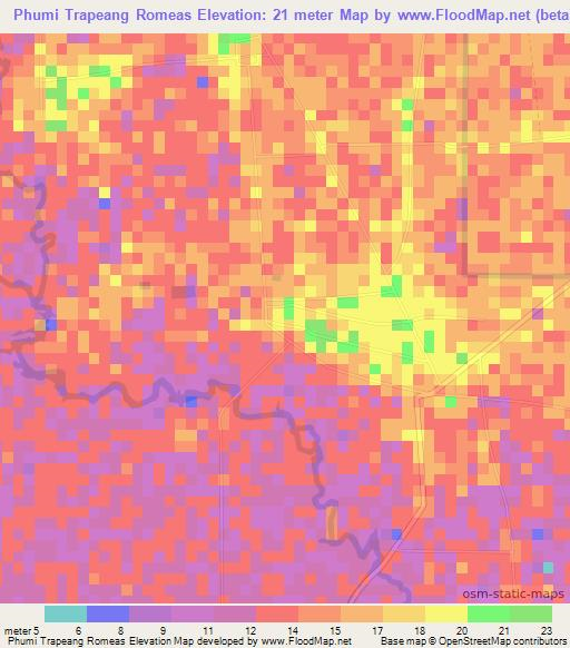 Phumi Trapeang Romeas,Cambodia Elevation Map