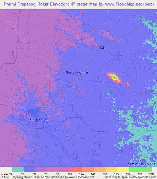 Phumi Trapeang Rokar,Cambodia Elevation Map