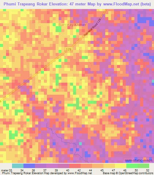 Phumi Trapeang Rokar,Cambodia Elevation Map