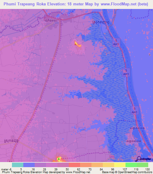 Phumi Trapeang Roka,Cambodia Elevation Map