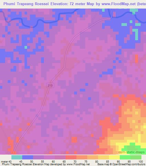 Phumi Trapeang Roessei,Cambodia Elevation Map