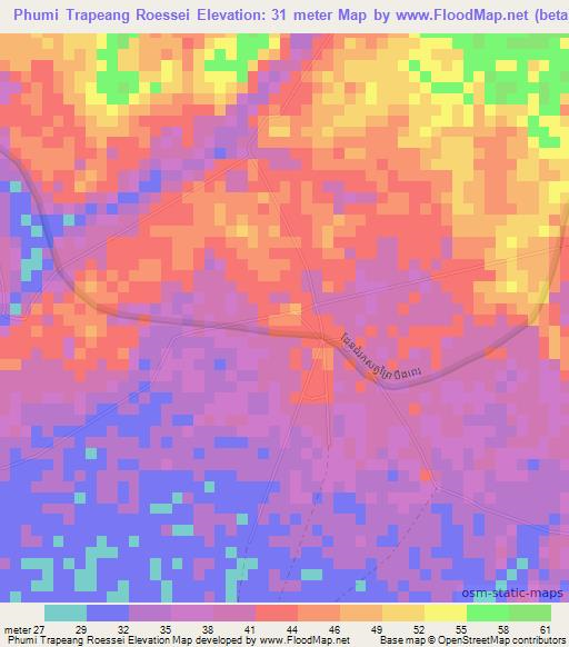 Phumi Trapeang Roessei,Cambodia Elevation Map