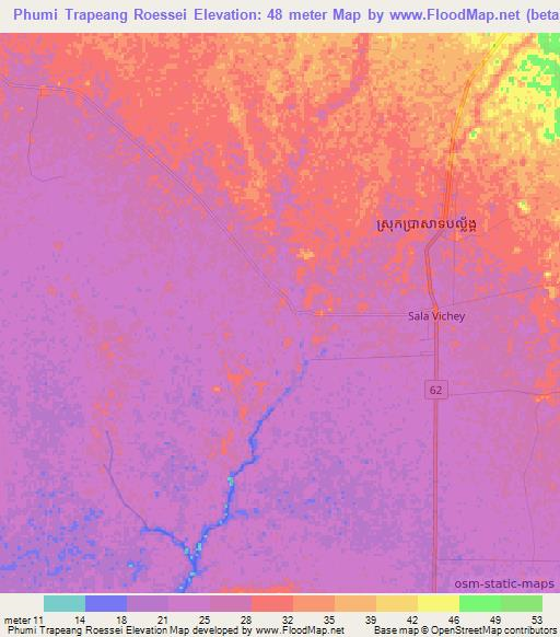 Phumi Trapeang Roessei,Cambodia Elevation Map