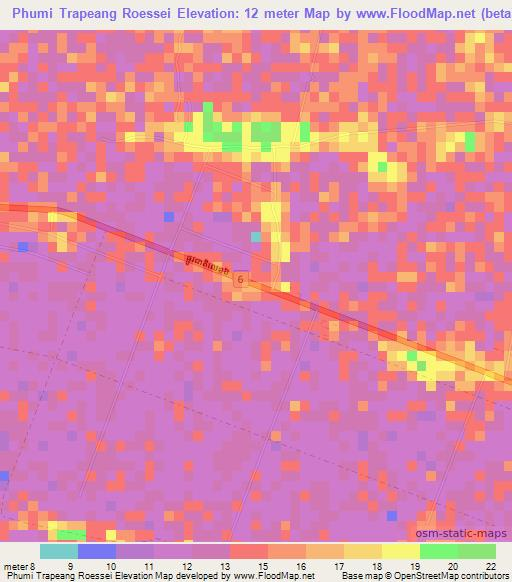 Phumi Trapeang Roessei,Cambodia Elevation Map