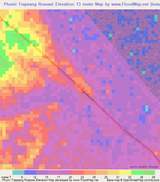 Phumi Trapeang Roessei,Cambodia Elevation Map
