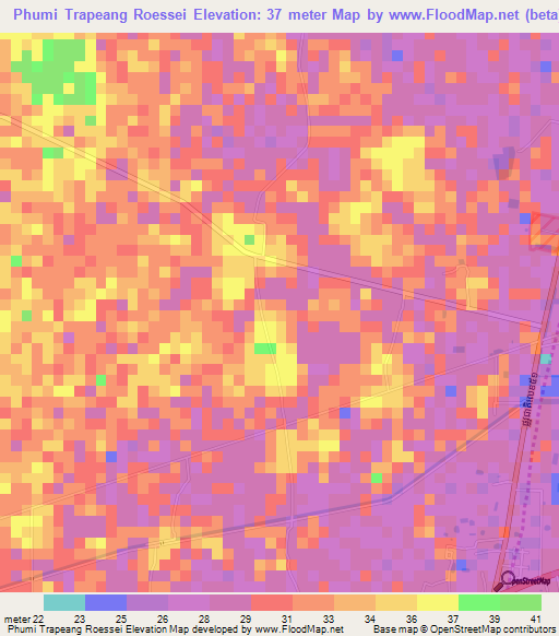 Phumi Trapeang Roessei,Cambodia Elevation Map
