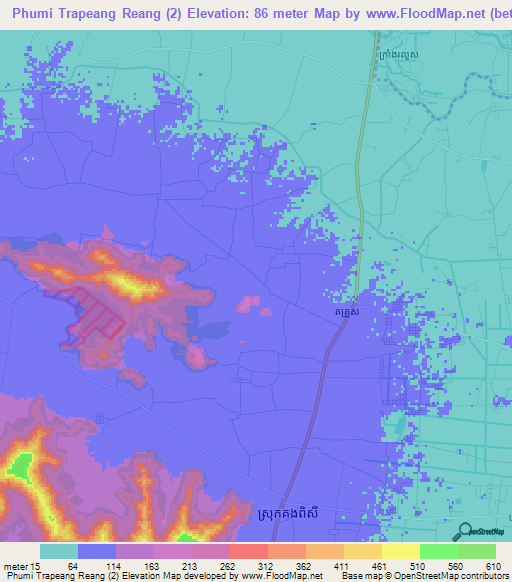 Phumi Trapeang Reang (2),Cambodia Elevation Map
