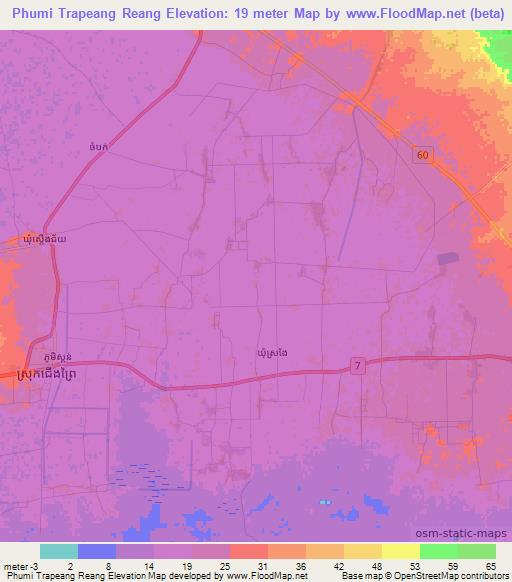 Phumi Trapeang Reang,Cambodia Elevation Map
