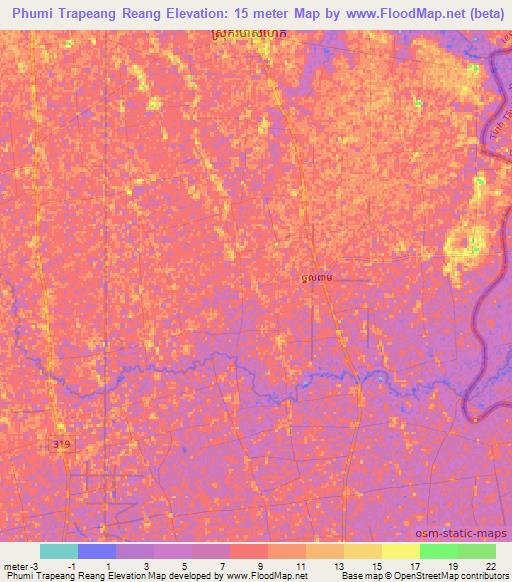 Phumi Trapeang Reang,Cambodia Elevation Map