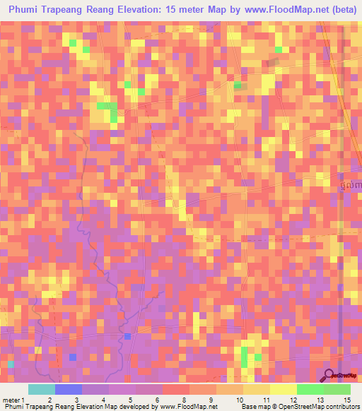 Phumi Trapeang Reang,Cambodia Elevation Map