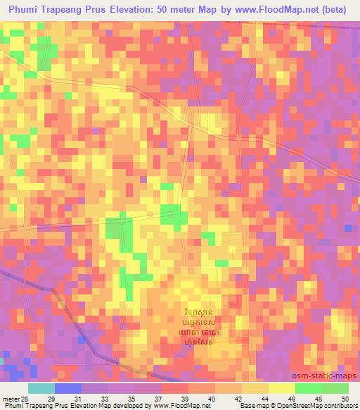 Phumi Trapeang Prus,Cambodia Elevation Map