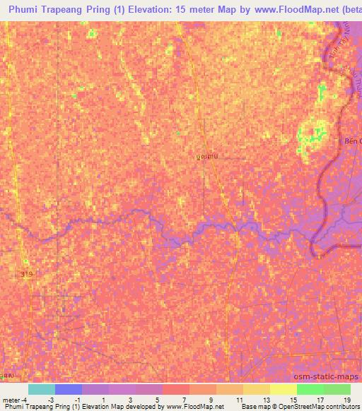 Phumi Trapeang Pring (1),Cambodia Elevation Map