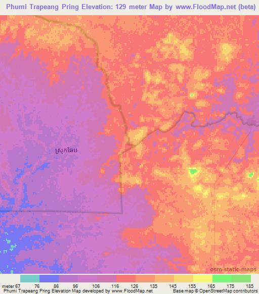 Phumi Trapeang Pring,Cambodia Elevation Map