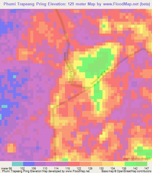 Phumi Trapeang Pring,Cambodia Elevation Map
