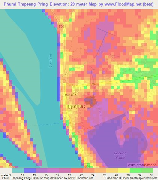 Phumi Trapeang Pring,Cambodia Elevation Map