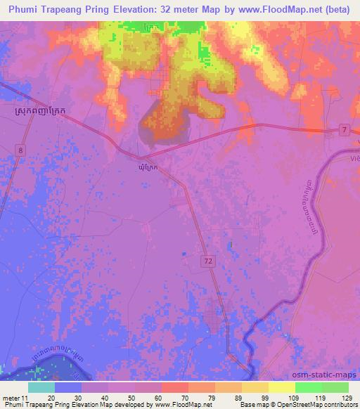 Phumi Trapeang Pring,Cambodia Elevation Map