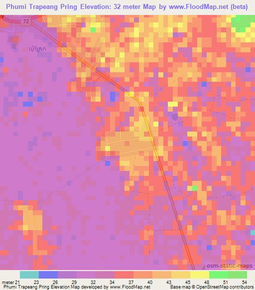 Phumi Trapeang Pring,Cambodia Elevation Map