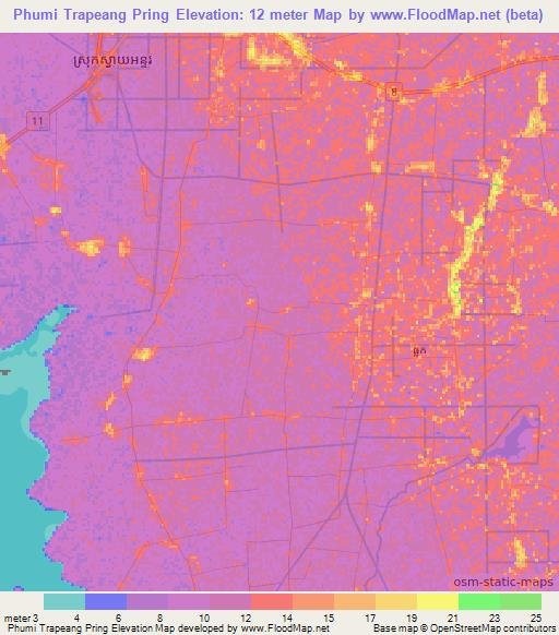 Phumi Trapeang Pring,Cambodia Elevation Map