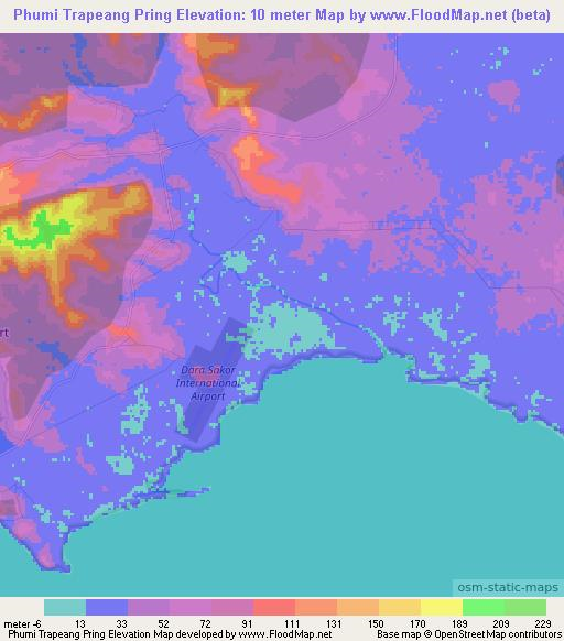 Phumi Trapeang Pring,Cambodia Elevation Map